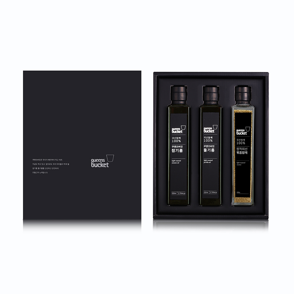 (백화점 판매용)[쿠엔즈버킷]
참기름200ml x 들기름200ml x 볶음참깨100g 3종세트