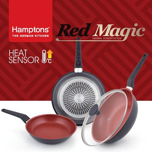 [Hamptons]독일햄튼 레드매직 인덕션 후라이팬2종세트3P-B(HTR-4F8F4W) 24CM(원형팬)+28 CM(원형팬)+24CM(궁중팬)